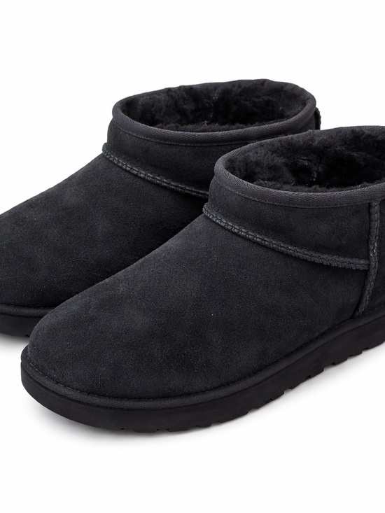 UGG Shoes - UGG Classic Ultra Mini Ankle Boots Black Suede Sheepskin Womens Size 8 EU39 Cozy